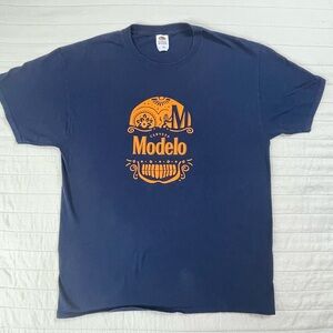 Modelo Fruit of the Loom Navy Blue T-Shirt with Orange Sugar Skull Large